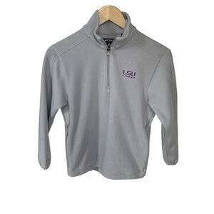 Kids S Antigua Gray Fleece 1/4 Zip Long Sleeve LSU Tigers Pullover Zip Pockets